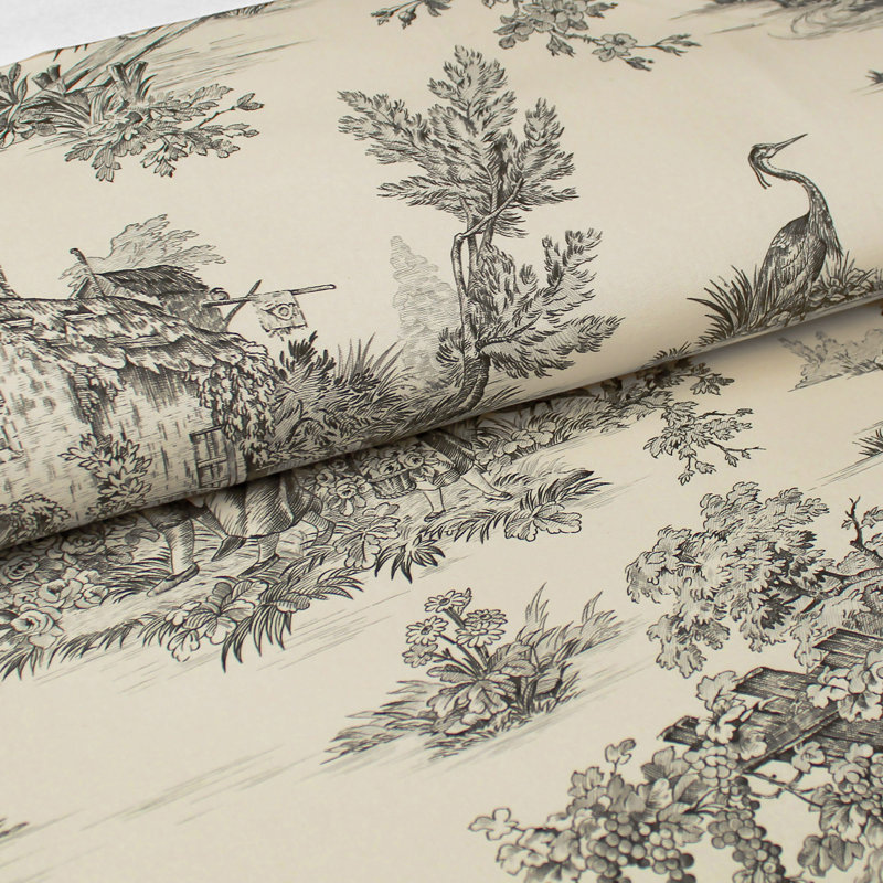 Toile De Jouy Standard Cotton Duvet Cover Set, Black, Super Queen Duvet Cover + 2 Shams