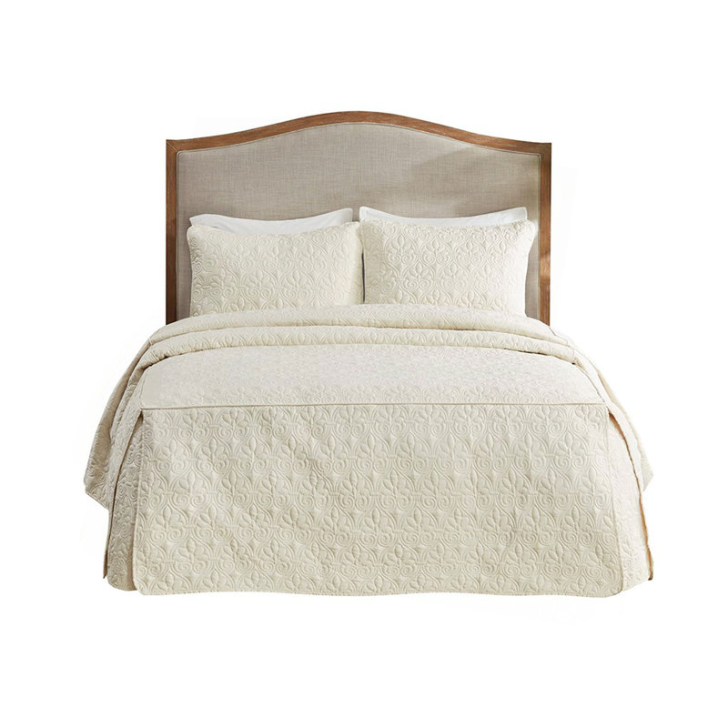 Couvre-lit plissé 3 pièces, Couvre-lit grand + 2 pièces supplémentaires, Crème