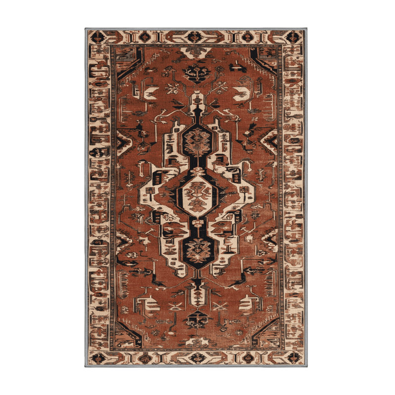 Machine Washable Persian Brown Area Rug, Rectangle 4' x 6'