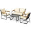 Ensemble de 4 meubles de patio avec table basse en verre trempé et chaises en rotin