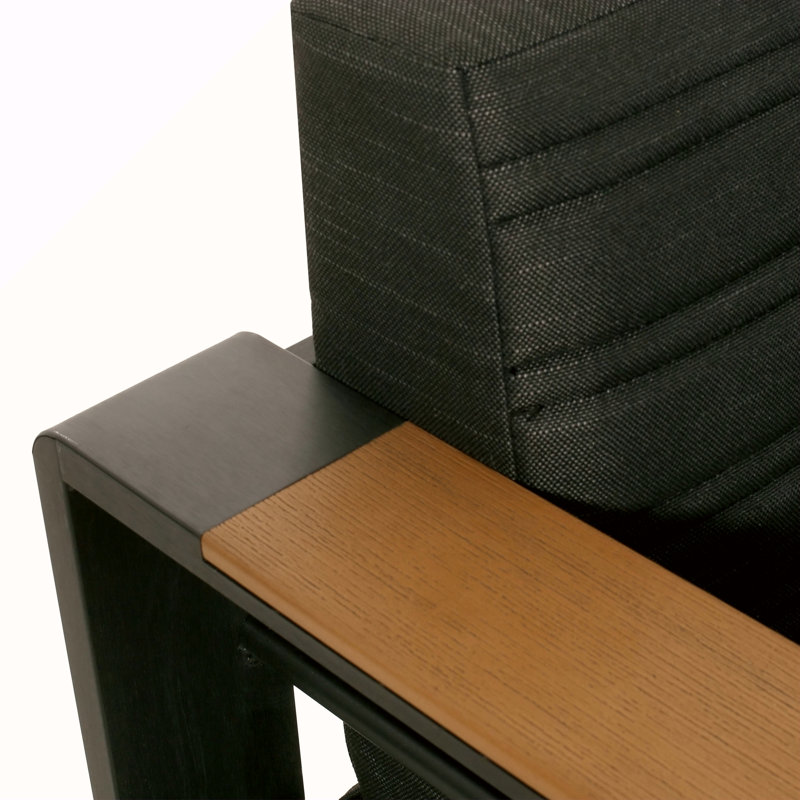 Causeuse à accoudoir gauche en forme de V Giovanna avec structure en aluminium, coussins hydrofuges et accents en bois composite plastique