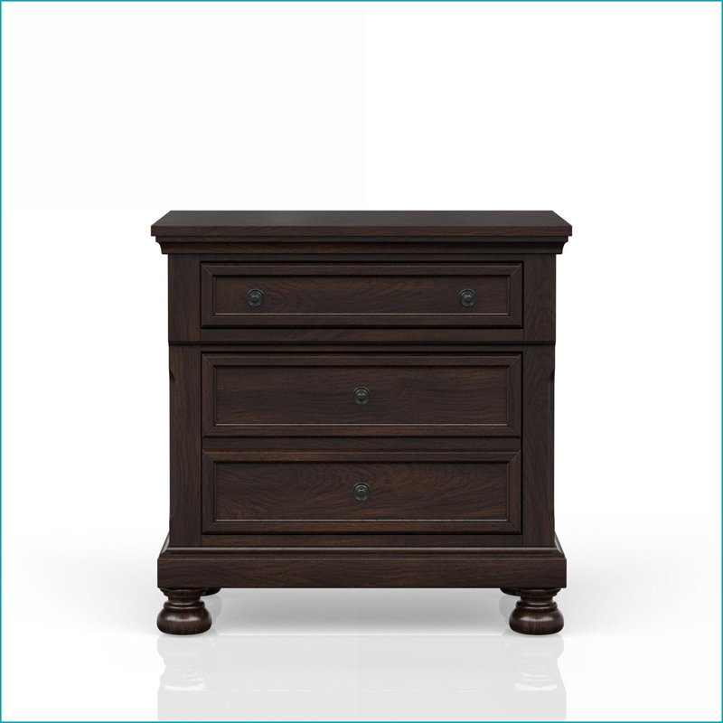 Dark Cherry Transitional Two-Drawer Nightstand for Bedroom Storage