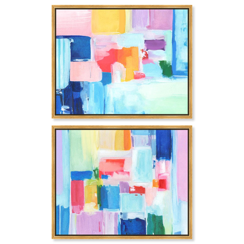 Pastel Diamonds Set Canvas Set of 2 Blue by , Cadre flottant doré, H 16 po x l 20 po