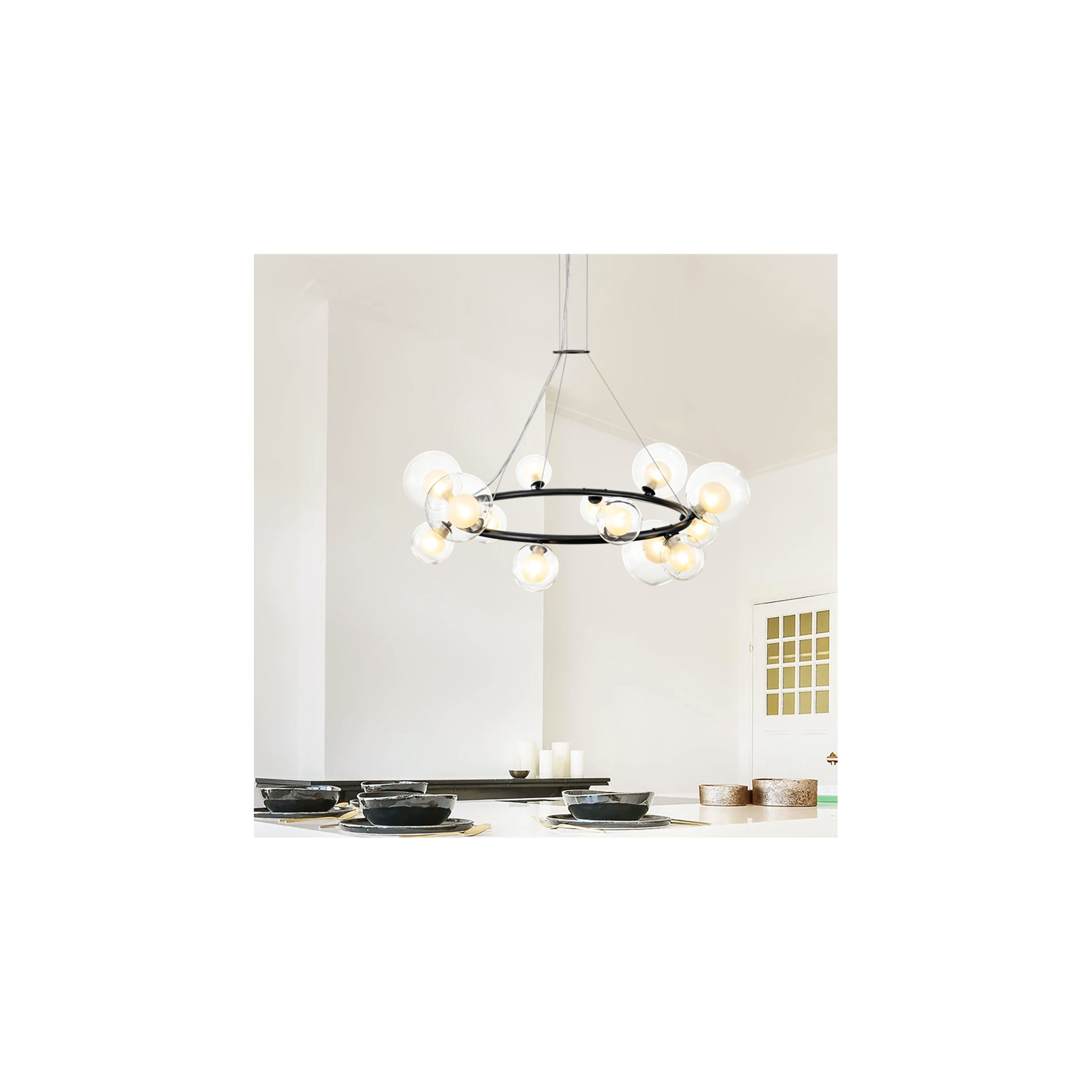 Zahara 14 - Light Wagon Wheel Glass Bubble Chandelier, Black