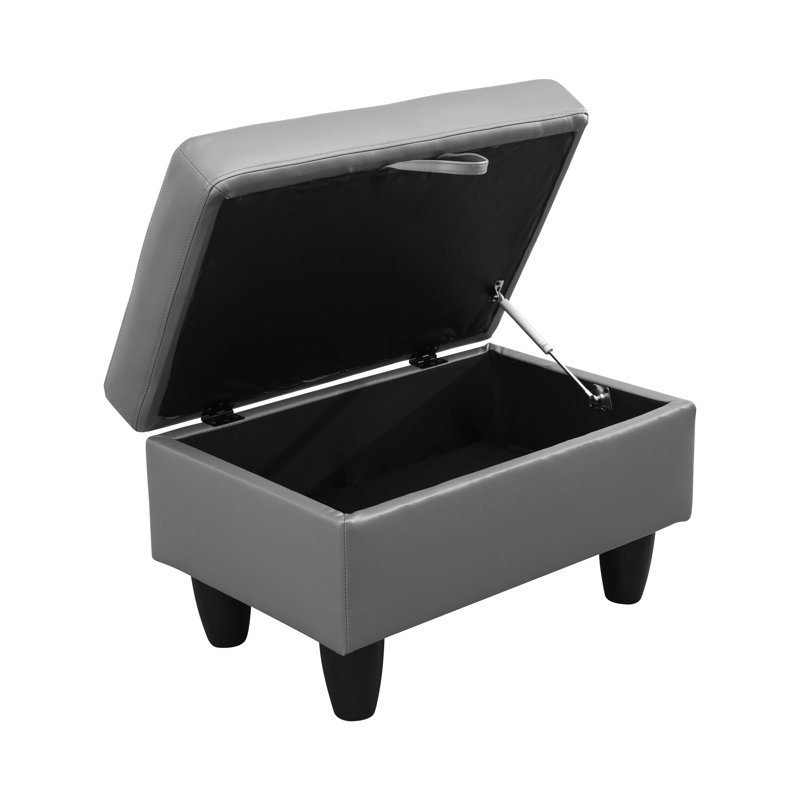 Repose-pieds de rangement rectangulaire 28,5 po Keevha, Similicuir gris foncé