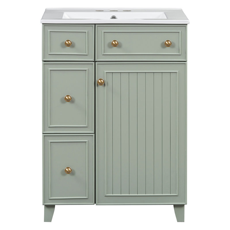 Ensemble de meuble-lavabo simple 24 po avec plateau en céramique Tayli, Vert, Or