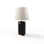 Lampe de table en bois massif de qualité supérieure Laurel, abat-jour en lin blanc, accents laiton vieilli, gradateur tactile, design Mid-Century-96191263