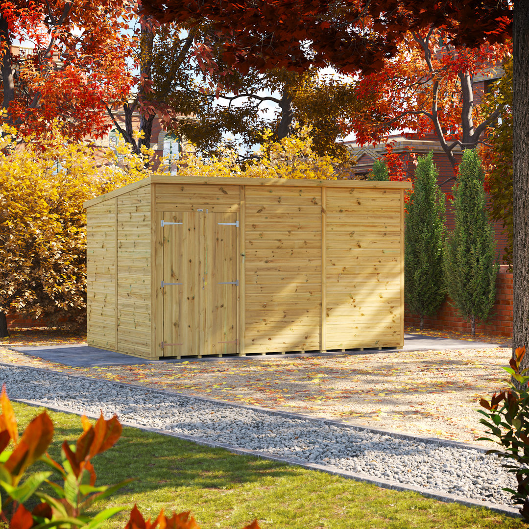 Powersheds 12 x 8ft Premium Pressure Treated Timber Windowless Garden Shed Pent Double Doors