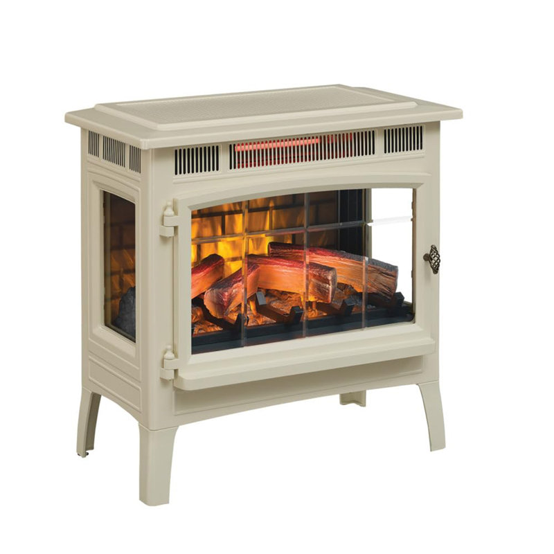 Freestanding Electric Fireplace Stove Heater with 3D Flame Effect for 1,000 Sq. Ft. Room, Cream