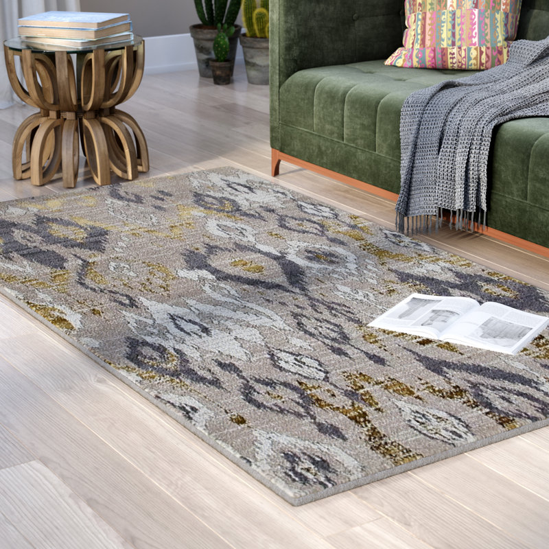 Tapis abstrait beige / doré Thornton, Rectangle 5 pi x 7 pi
