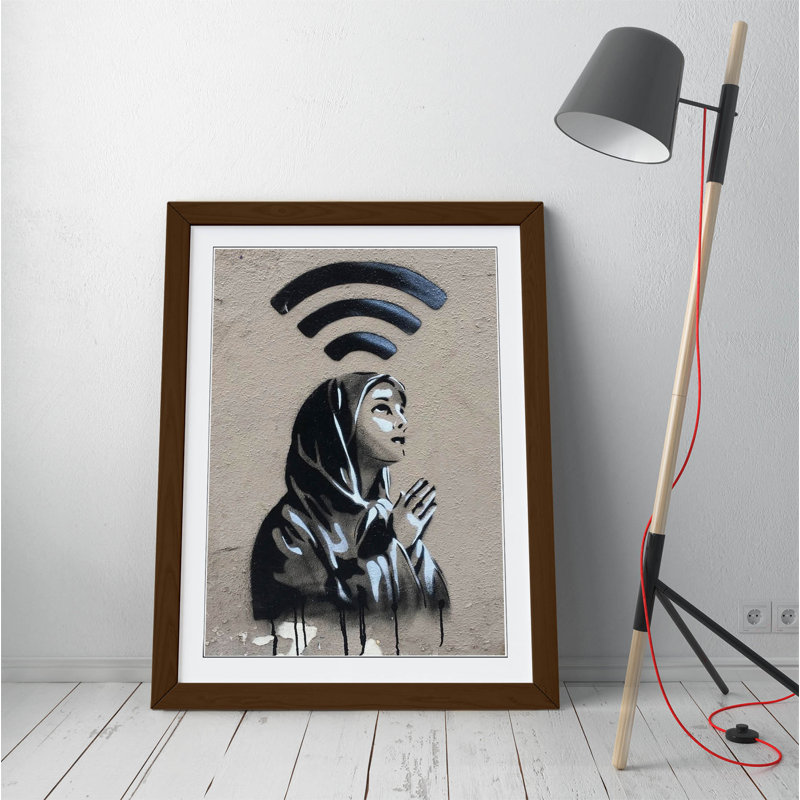 Banksy Wifi God - Single Picture Frame Print on Canvas, 35cm H x 26cm W, Brown