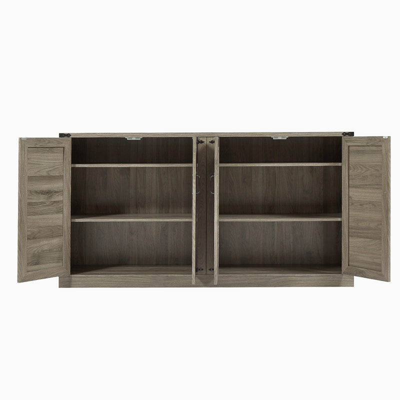 Aurelijus Sideboard with 4 Barn Doors and Adjustable Shelves, Gray