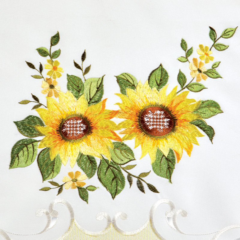 Embroidered Sunflower Cluster Café Kitchen Curtains, 29" W x 36" L