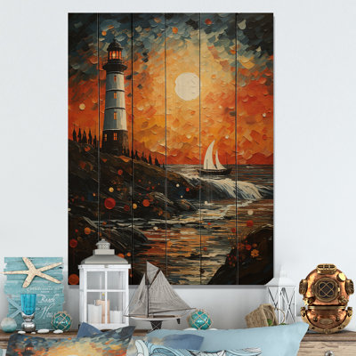 Phare guidant le pointillisme V sur bois