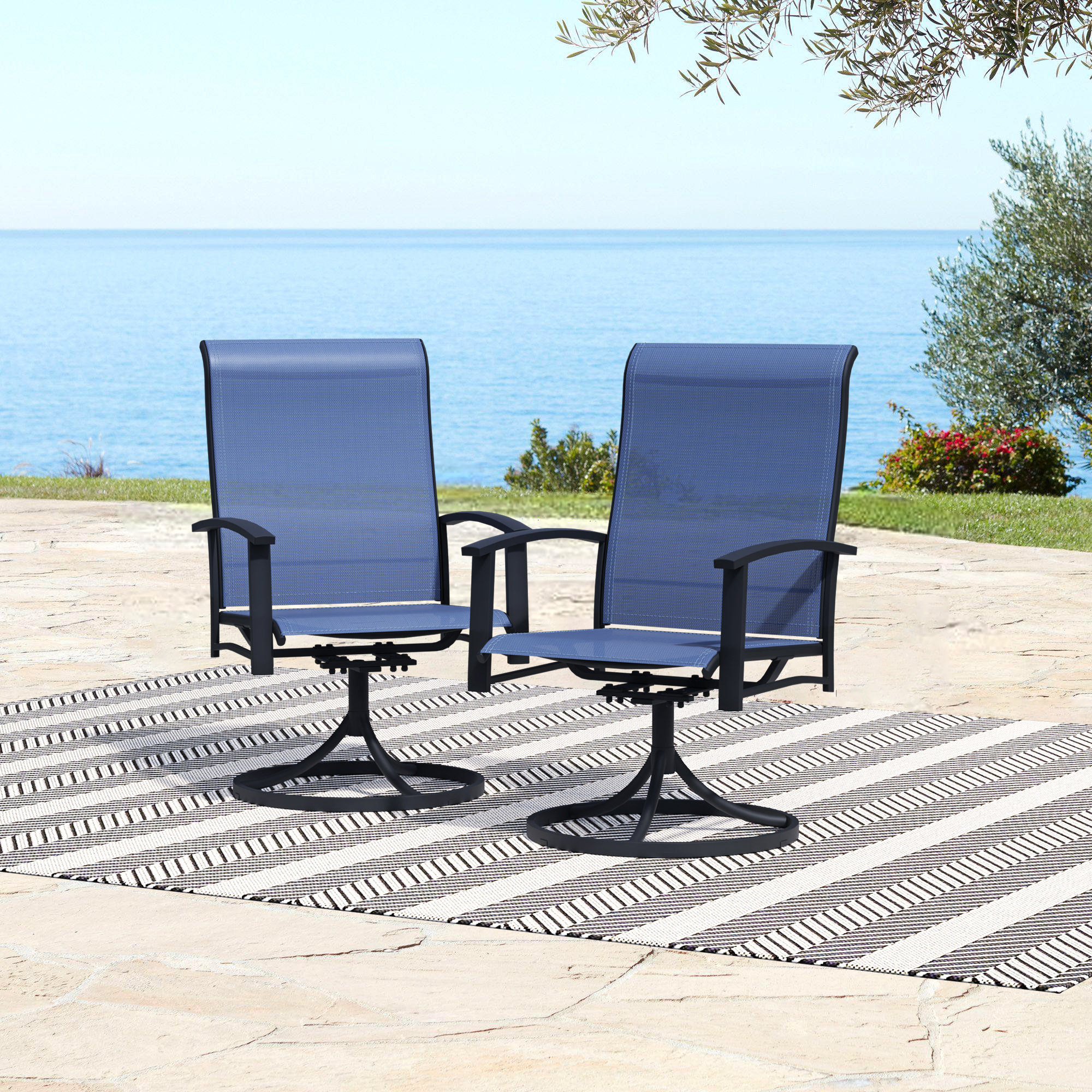 Lark Manor™ Swivel Patio Chairs Set of 2, Outdoor Swivel Armchairs, High  Back Metal Dining Chairs for Outside, Ergonomic Patio Swivel Chairs,