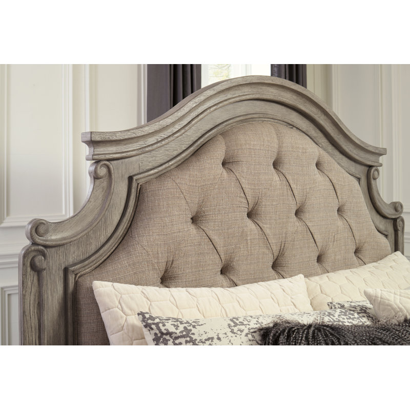 Transitional Gray Upholstered California King Bed with Drawer