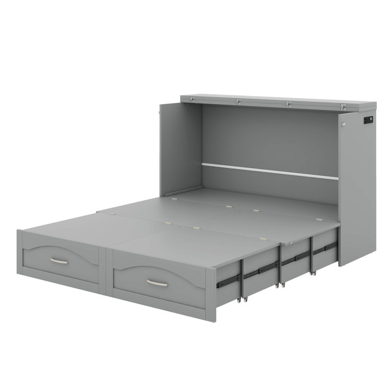 Lit escamotable avec tiroir et port USB, Grand lit, Gris