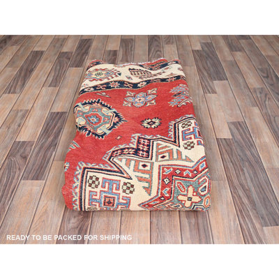 8'x8' Red Special Kazak Pure Wool Hand Knotted Round Oriental Rug C78229A9A6474D57AE5C5537B1330118