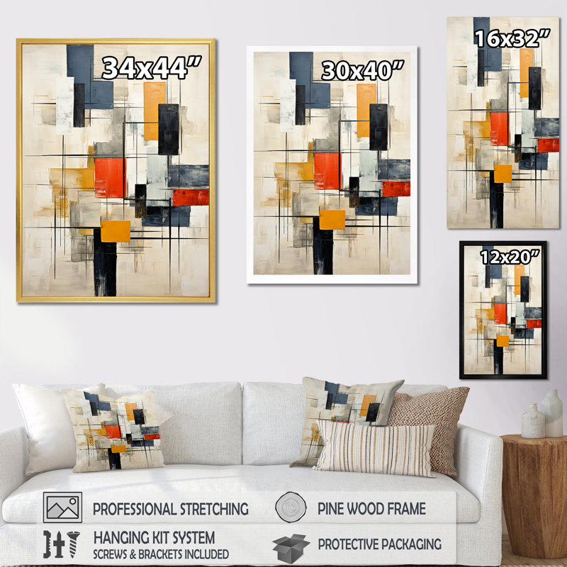 Ivory Illusions Abstract Shapes - Formes abstraites, impressions sur toile, H 32 po x l 24 po x P 1 po, Cadre flottant noir