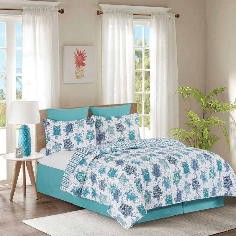 Ensemble de courtepointe réversible en coton Turtle Bay, Courtepointe très grand + 2 taies décoratives tr