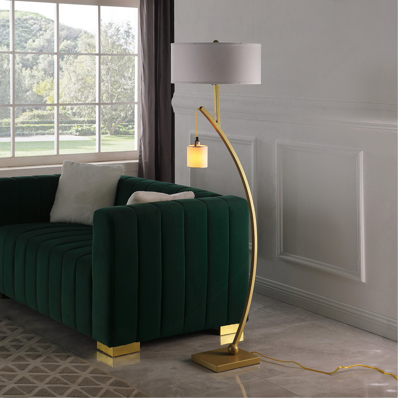 Lampe sur pied contemporaine à double arc en métal doré de 150 cm avec suspension intégrée, Doré