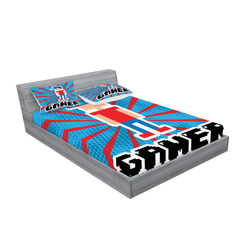 Drap-housse et coussin décoratif pour jeux vidéo Ambesonne, blanc vermillon