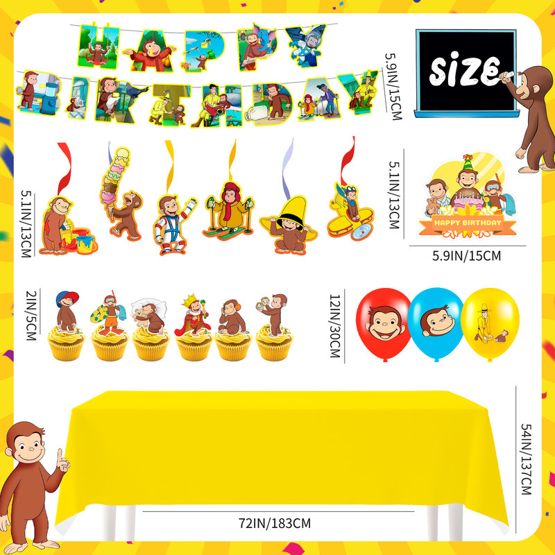 45Pcs Curious George Party Decorations Supplies,Curious George Birthday Party Decorations Set