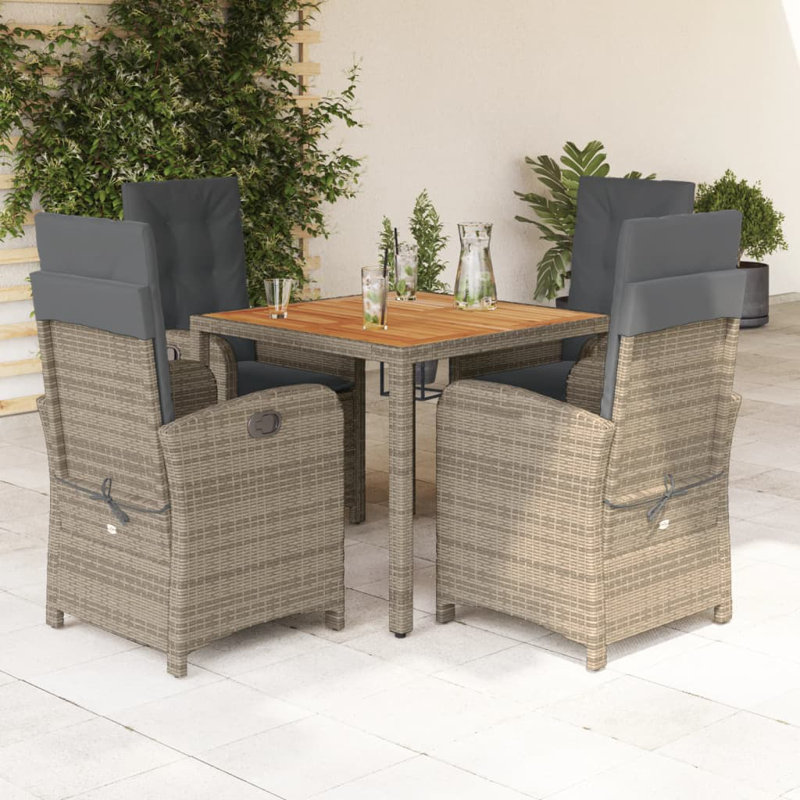 Ensemble de salle à manger de jardin avec accoudoirs réglables en poly rotin noir, H 29,5 po x l 35,4 po x P 35,4 po