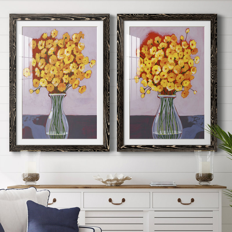Daisy Bouquet I Premium encadré mat - prêt à être accroché, H 37,5 po x l 55 po x P 1,5 po, Noir