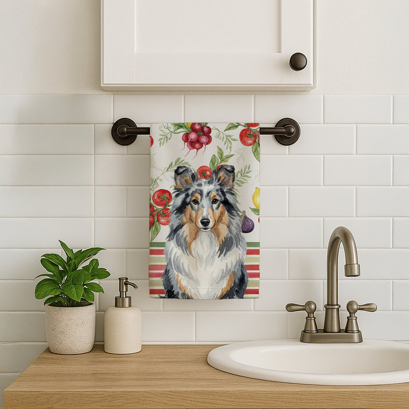 Blue Merle Sheltie Vegetables Kitchen Towel, Blue Merle Sheltie