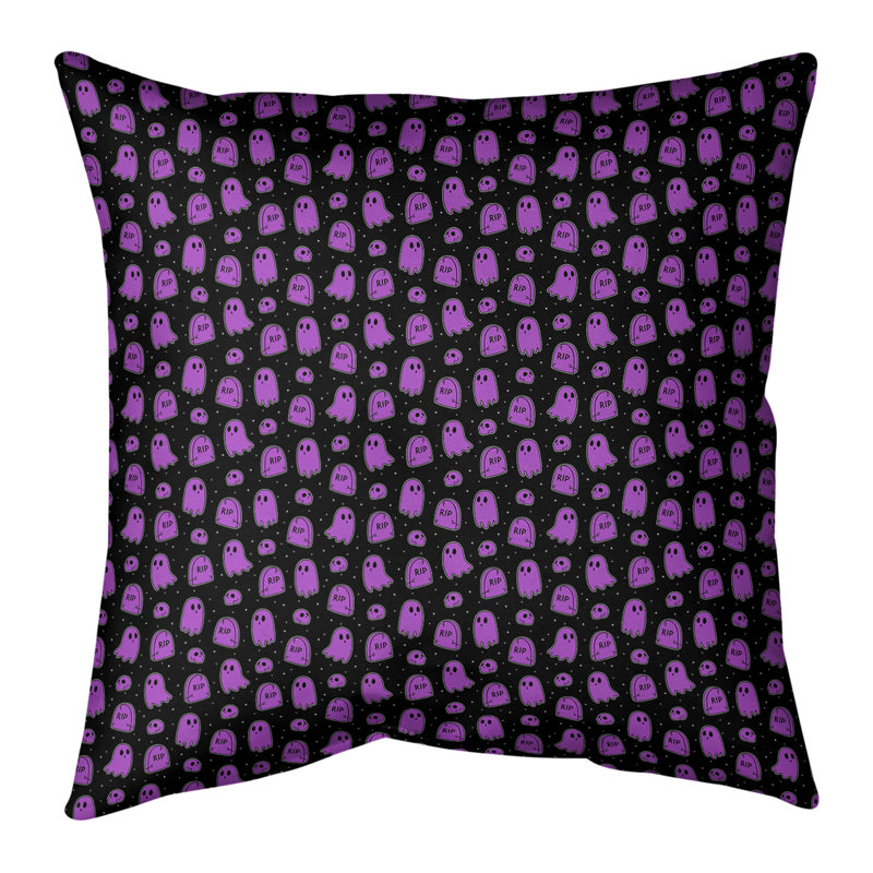 Coussin décoratif intérieur / extérieur Katelyn Elizabeth Ghost, 16 po x 16 po, Noir/mauve