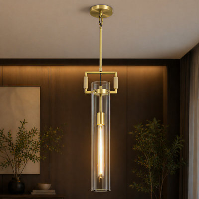 1 - Light Kitchen Island Single Pendant with Clear Cylinder Glass