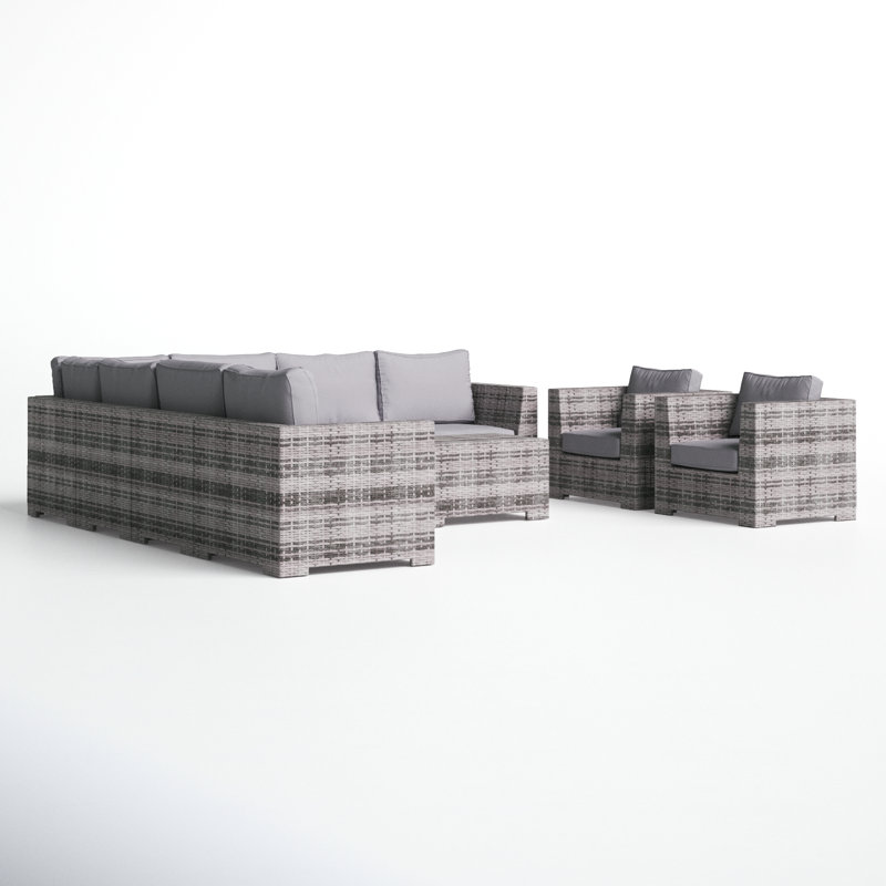 Caron Wicker Fully Assembled 8 - Person Seating Group with Cushions
