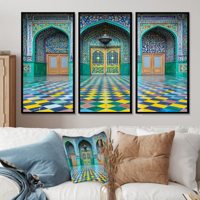 Mosquée pakistanaise soufie, sanctuaire soufi, ensemble d'art mural paysage