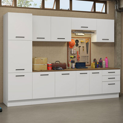  Armoire de rangement Garage L 125 po avec 11 portes à compartiments multiples et 3 tiroirs avec rangement modulaire