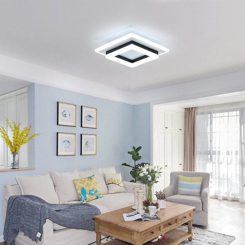 Aweys 1-Light 20cm Square LED Flush Mount Ceiling Light, Matte Black, 6500K