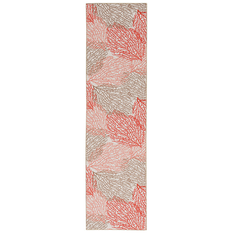 Madelyn Washable Ivory and Coral Machine Woven area rug, Runner 2' x 8'