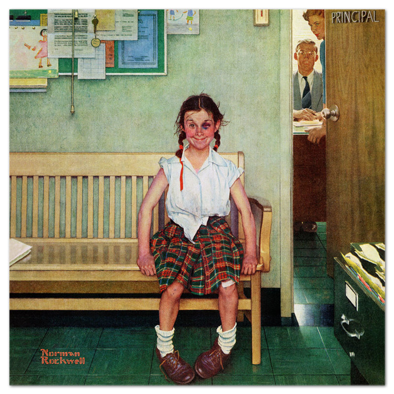 Studentessa In Punizione by Norman Rockwell - Unframed Graphic Art on Glass, 70cm H x 70cm W