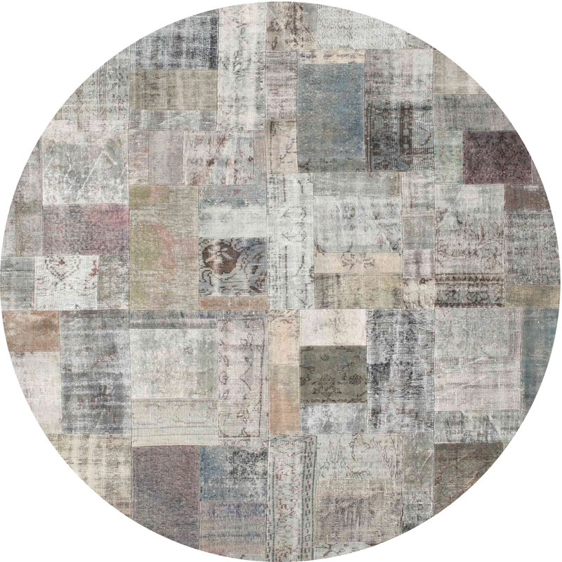 Tapis contemporain gris / brun, Rond 6 pi