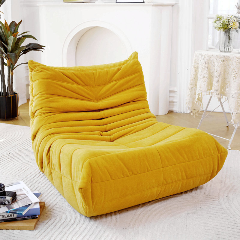 Bean bag Chair with button tufted back, Yellow Polyester Blend