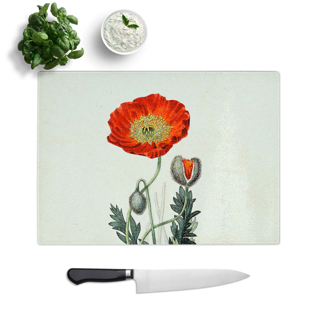 Glass Illustration of A Poppy Flower Chopping Board