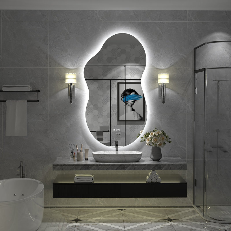 Miroir irrégulier pour salle de bain / meuble-lavabo en verre trempé à DEL certifié UL - Basics by Wayfair ™, 49 po x 27 po