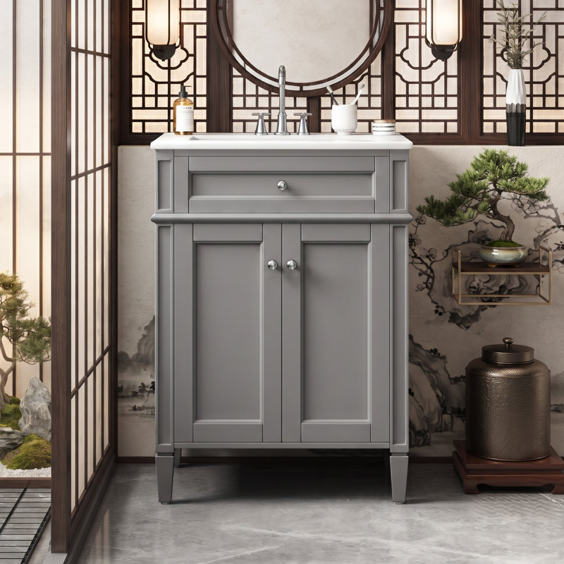 Ensemble de meuble-lavabo autoportant 24 po avec comptoir en céramique 24 po, Grey