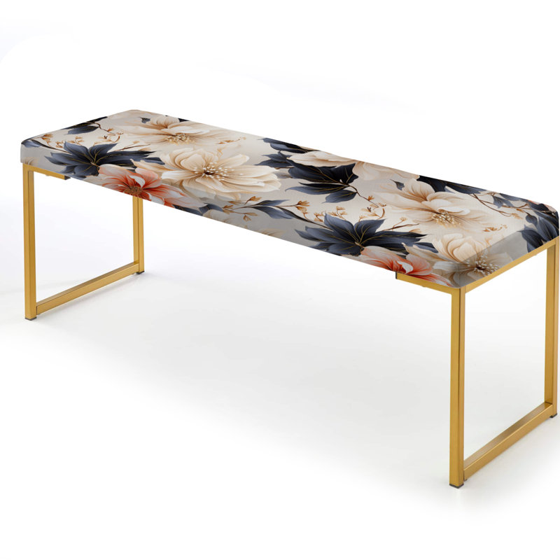 Floral Upholstered Gold Bench, Coastal Tranquil Florals Collage Unveiled V