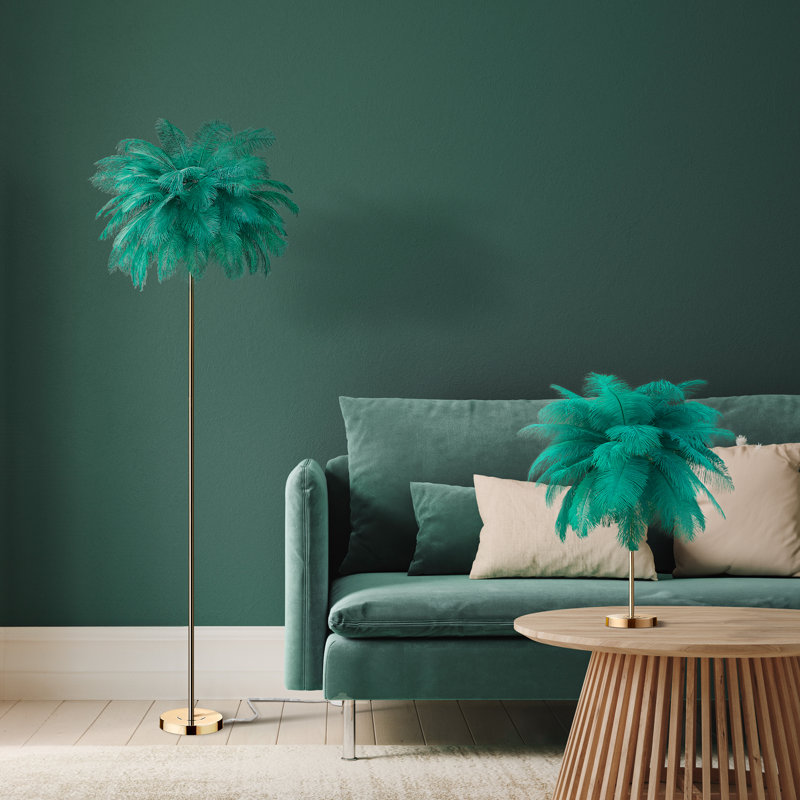 Lismore 63'' Brass LED Novelty Floor Lamp with Outlet, Green