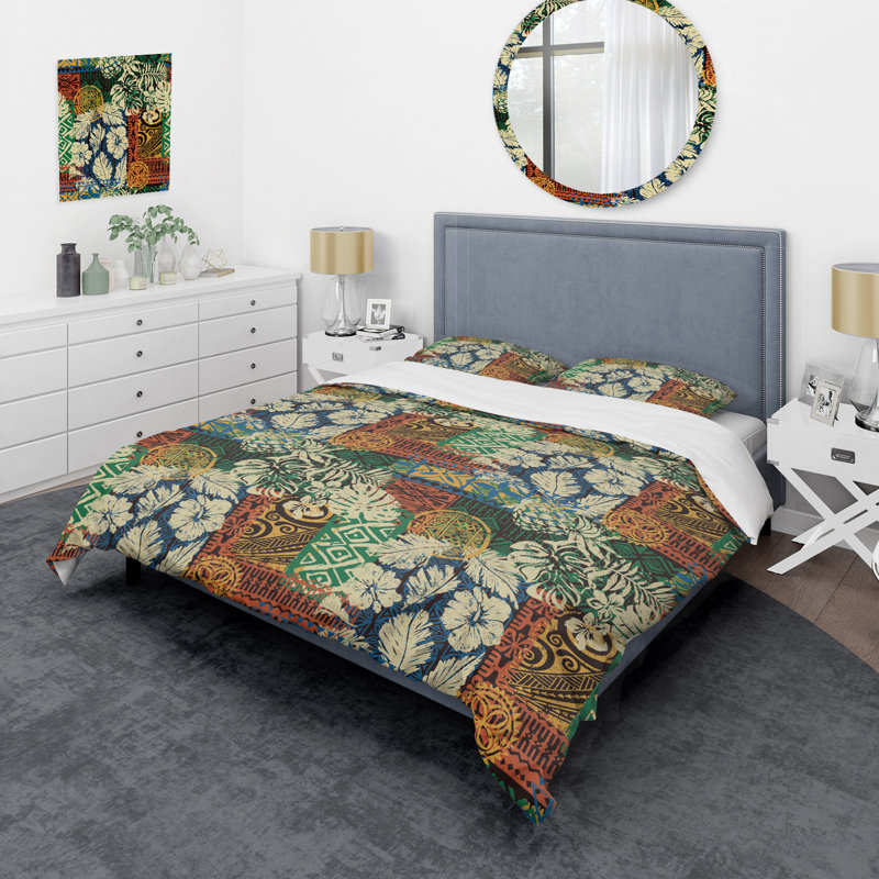 Ensemble de housse de couette à motif crème Tribal Patchwork, Housse de couette pour très grand lit et 2 très