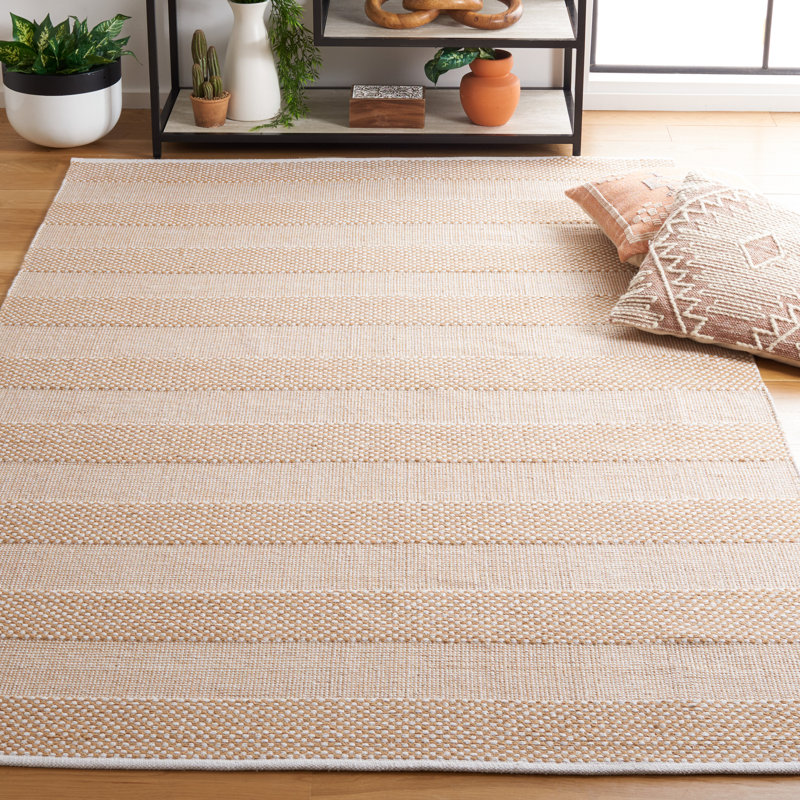 Tapis rayé kilim802 ivoire / doré, Rectangle 6 pi x 9 pi