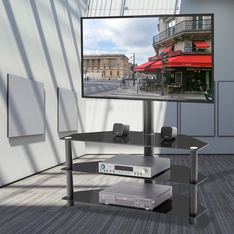 Meuble télé noir multifonction à hauteur réglable pivotant à 3 niveaux