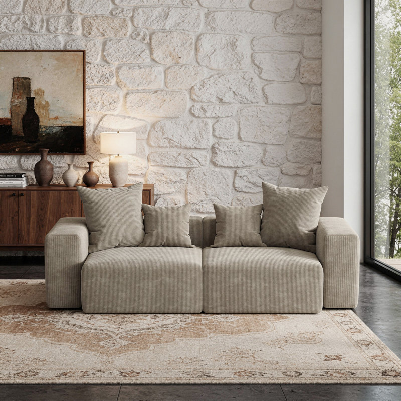 2-Piece Upholstered Brown Corduroy Modular Sectional Sofa  – Fully Compressed, No Assembly Required, Brown
