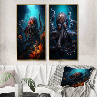 Superheros Octopus Warrior - ensemble de 2 reproductions d'art mural pieuvre / calmar